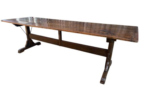 Antique Trestle Oak Table with Iron brackets.